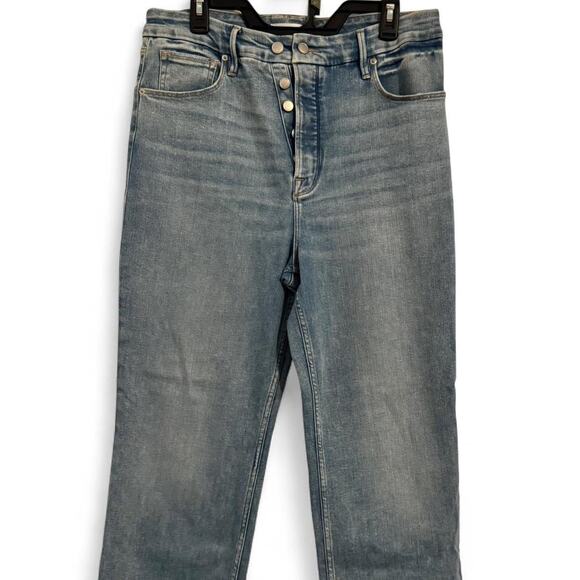 Good American high waisted button-up light wash straight leg denim jeans size 14 - Picture 1 of 5